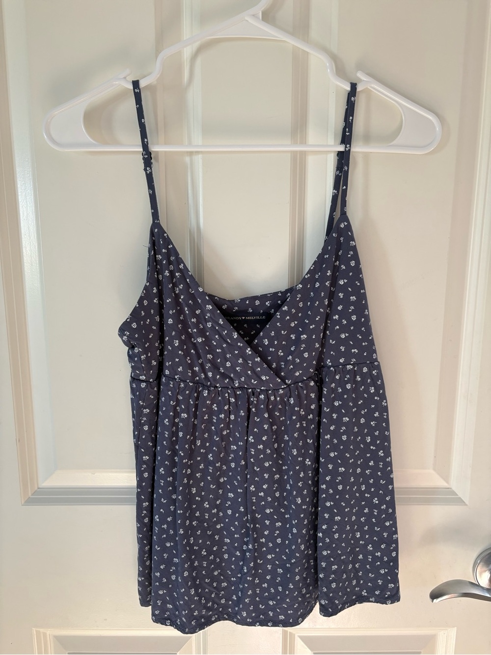 Brandy Melville Navy Floral Wrap-Front Spaghetti Strap Tank